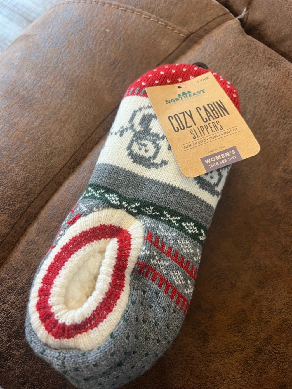 Cozy Cabin Slippers by Northeast - Women's Red, Gray & Cream Knit Slip-Ons
